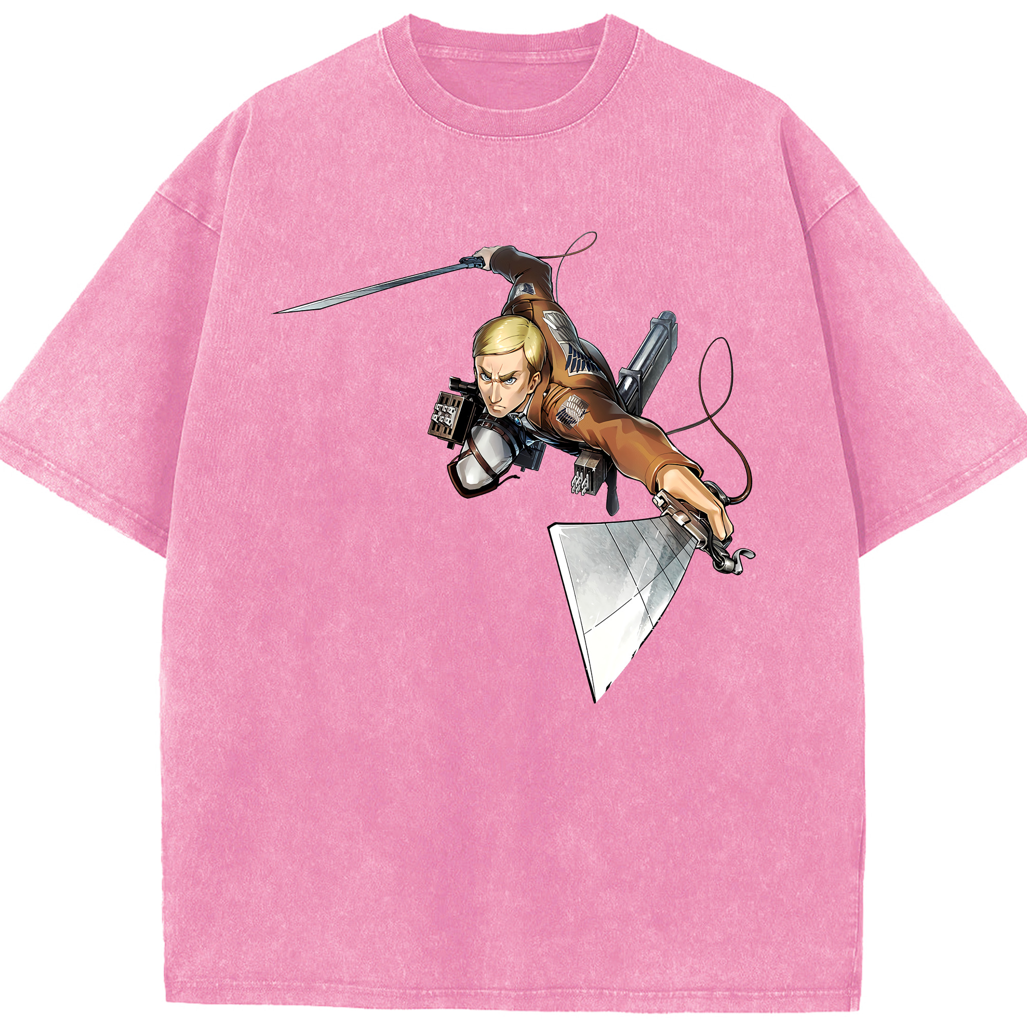 （画像用） 進撃の巨人 エルヴィン・スミス Attack on Titan Erwin Smith 綿100% ヴィンテージ風 半袖Tシャツ（フロントプリント）